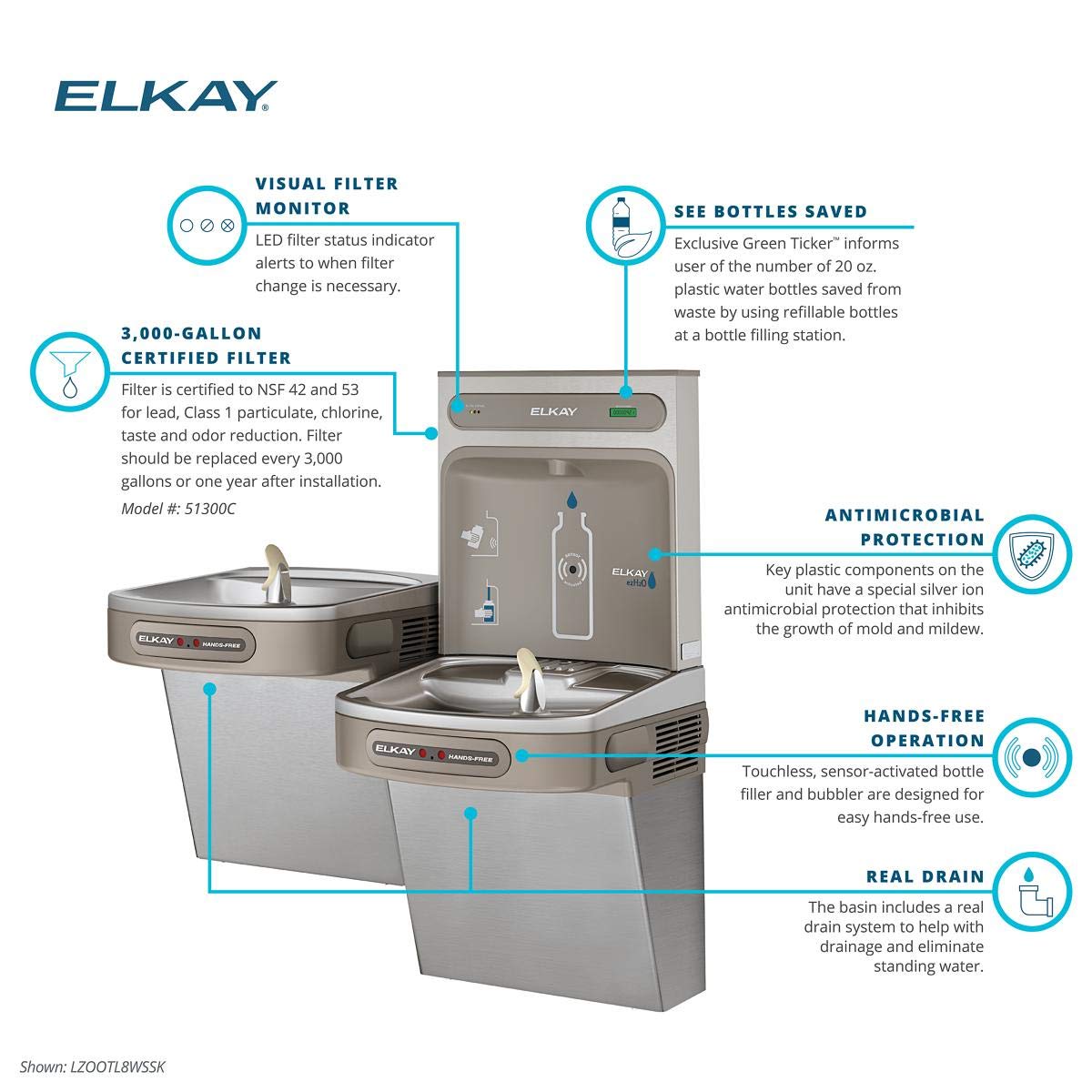 Elkay EZH2O Bottle Filling Station with Bi-Level ADA Cooler Dual Hands Free Activation Refrigerated Stainless - Image 3