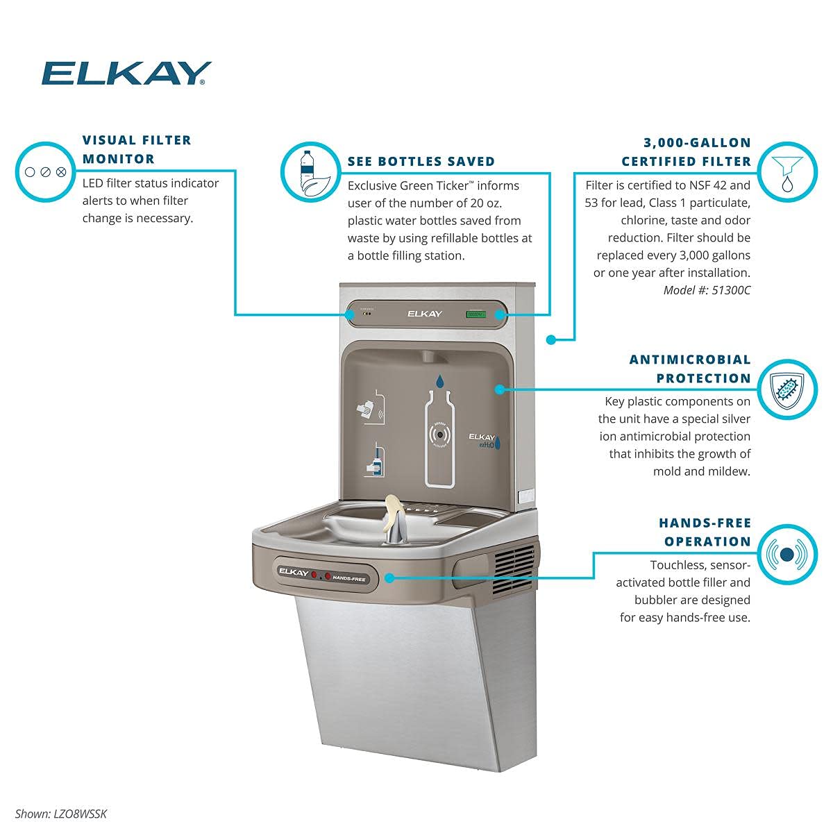 Elkay LZO8WSSK EZH2O Bottle Filling Station with Single ADA Cooler Hands Free Activation Refrigerated Stainless, Stainless Steel - Image 8