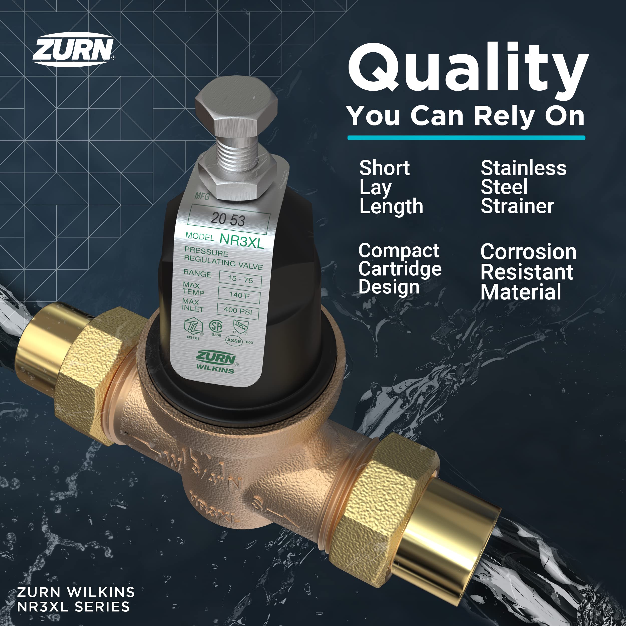Zurn Wilkins 34-NR3XLDUPEX 3/4" NR3XL Pressure Reducing Valve with Double Union PEX Crimp Tailpiece Connection - Image 11